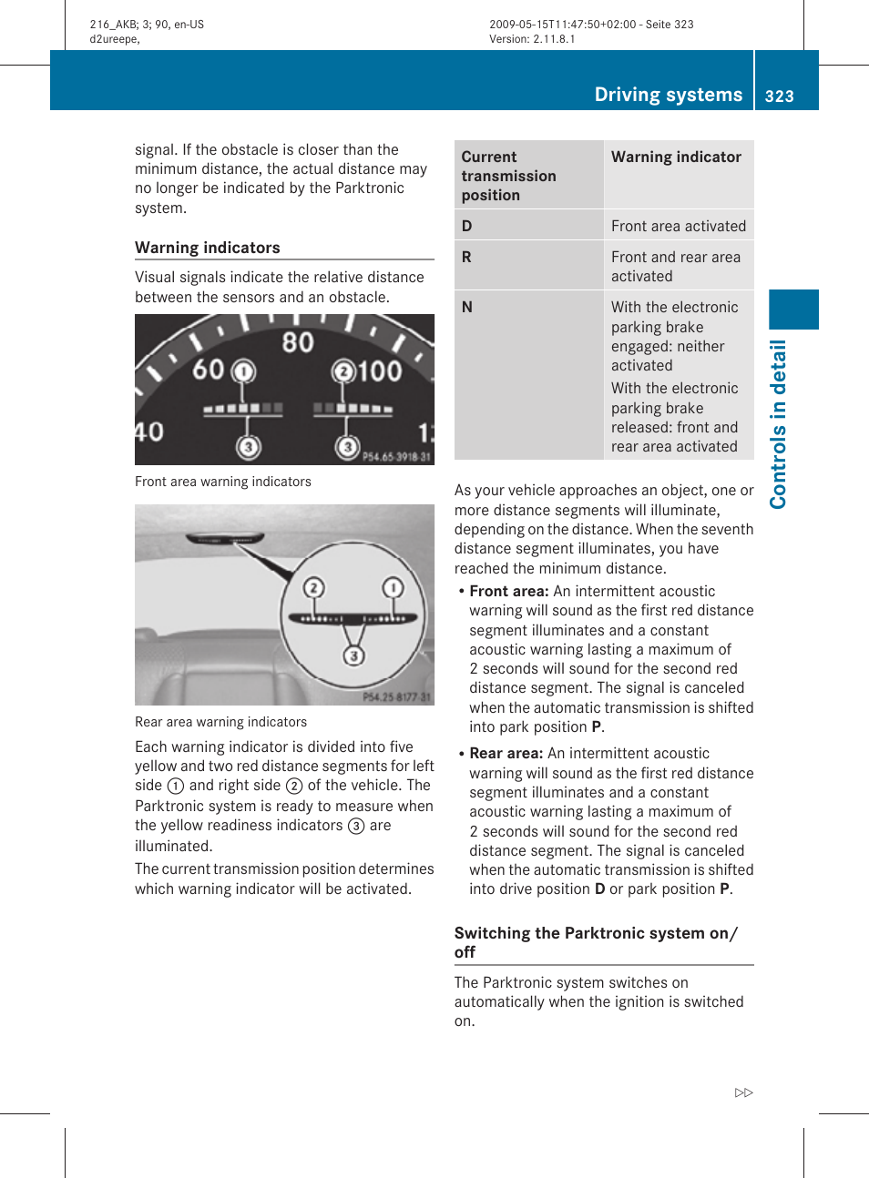 Controls in detail, Driving systems | Mercedes-Benz 2010 CL Class User Manual | Page 325 / 500