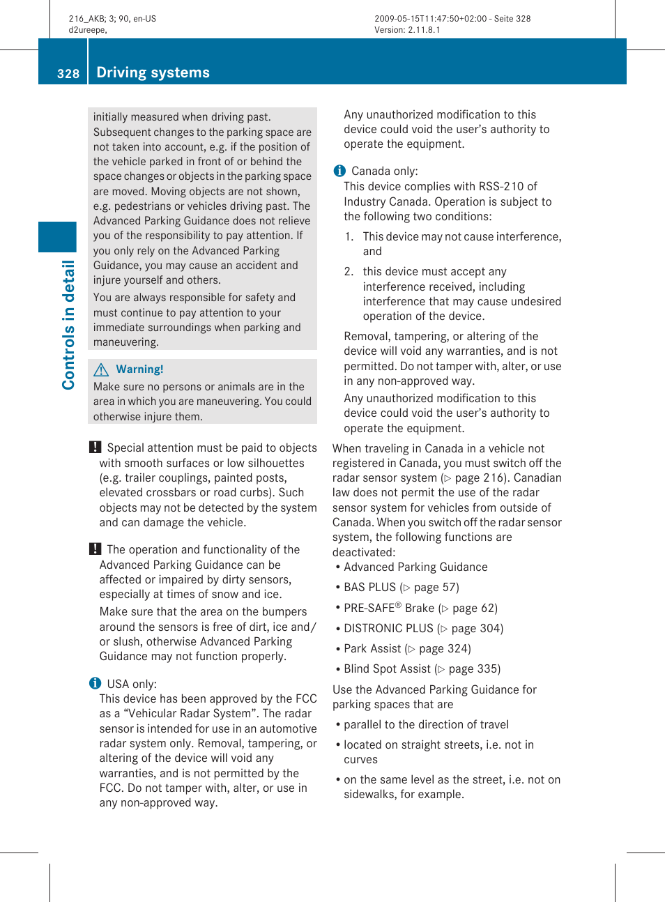 Controls in detail, Driving systems | Mercedes-Benz 2010 CL Class User Manual | Page 330 / 500