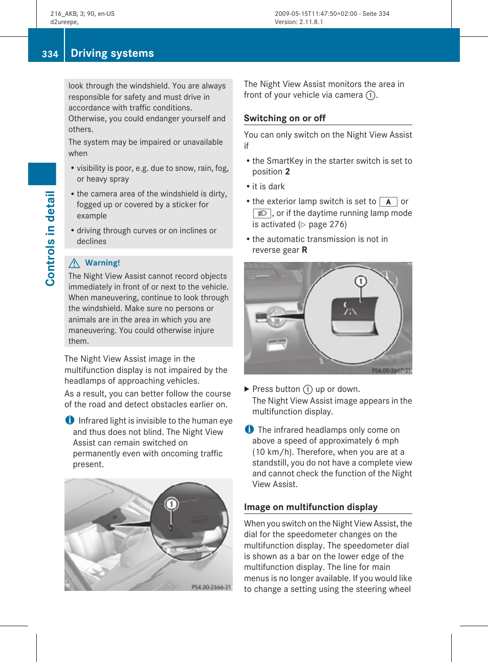 Controls in detail, Driving systems | Mercedes-Benz 2010 CL Class User Manual | Page 336 / 500