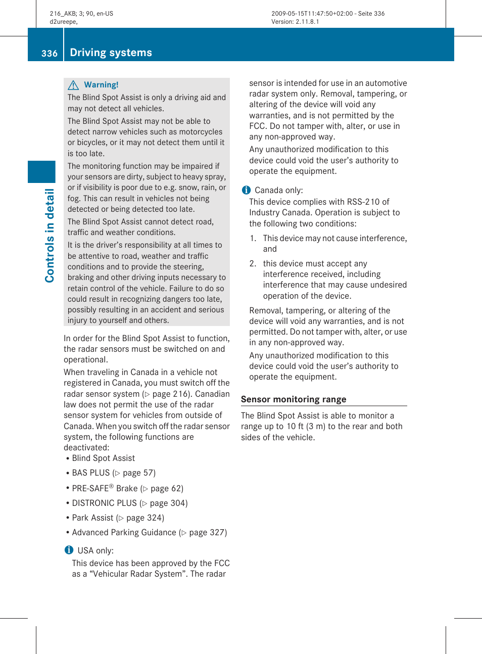 Controls in detail, Driving systems | Mercedes-Benz 2010 CL Class User Manual | Page 338 / 500