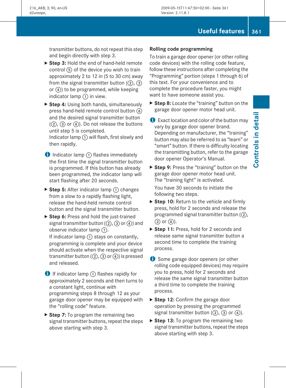 Controls in detail, Useful features | Mercedes-Benz 2010 CL Class User Manual | Page 363 / 500