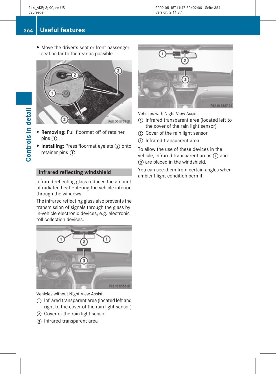 Infrared reflecting windshield, Controls in detail, Useful features | Mercedes-Benz 2010 CL Class User Manual | Page 366 / 500