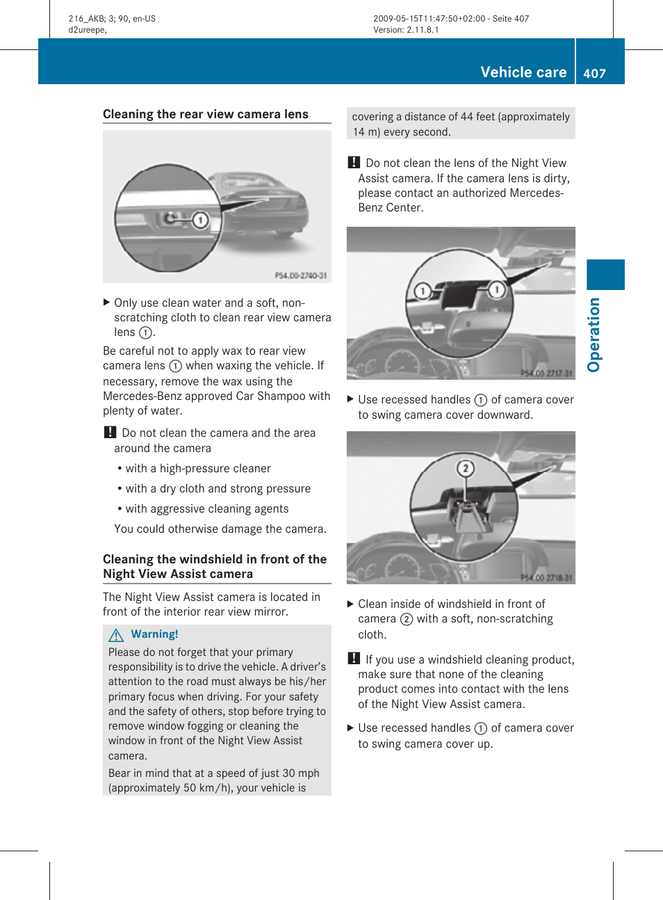 Operation, Vehicle care | Mercedes-Benz 2010 CL Class User Manual | Page 409 / 500