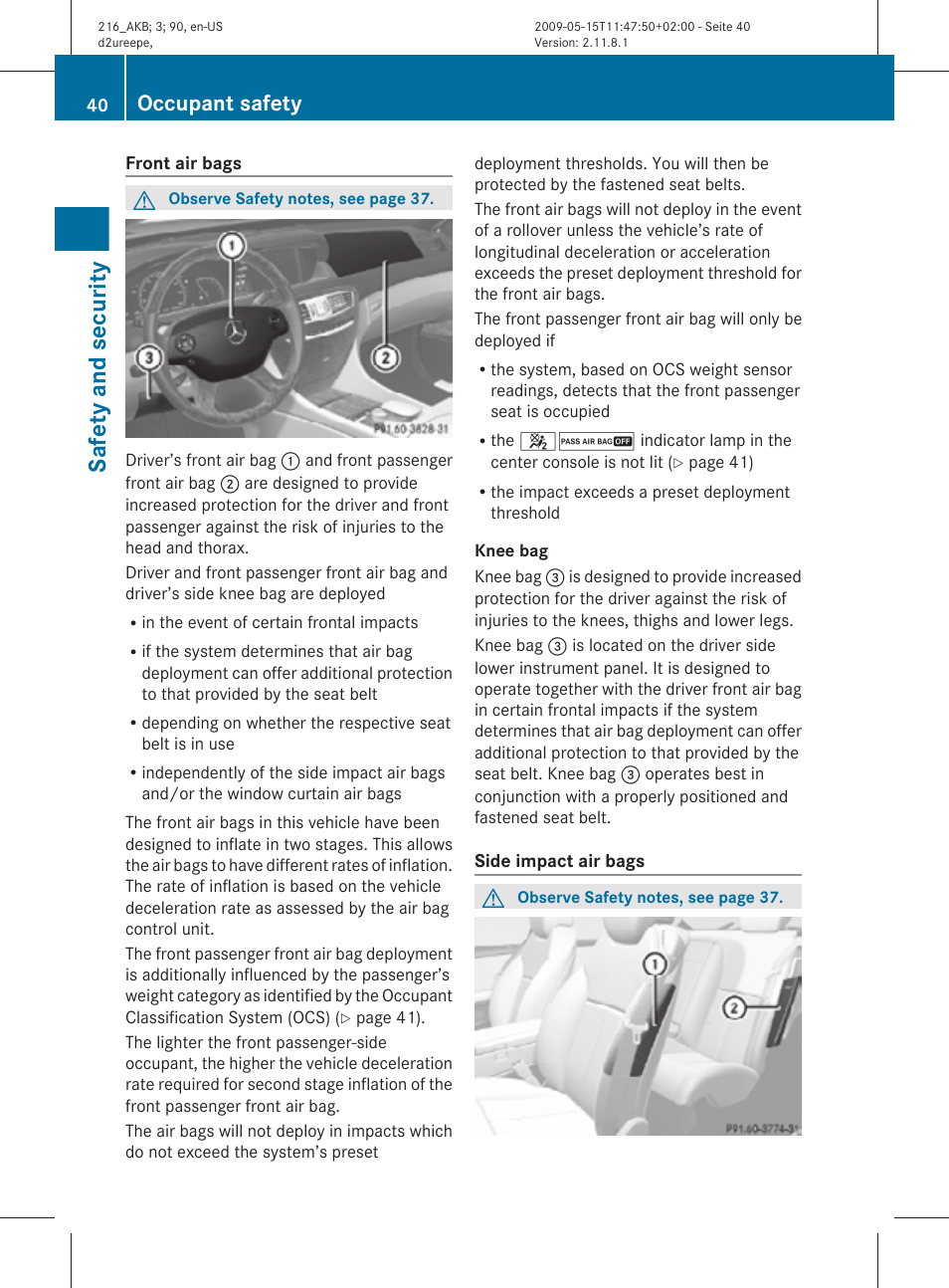 Safety and security, Occupant safety | Mercedes-Benz 2010 CL Class User Manual | Page 42 / 500