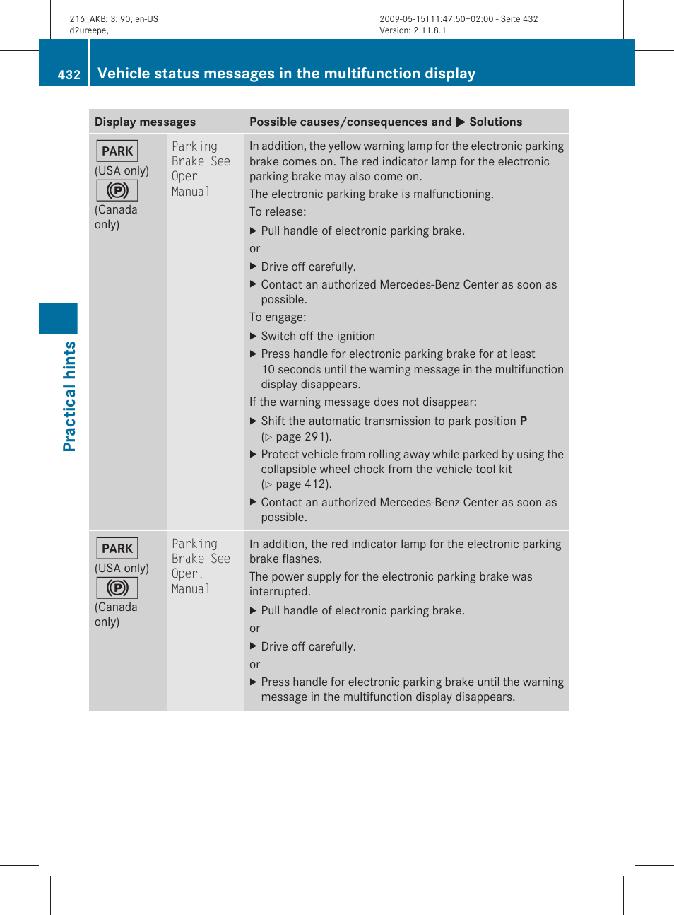 Practical hints | Mercedes-Benz 2010 CL Class User Manual | Page 434 / 500