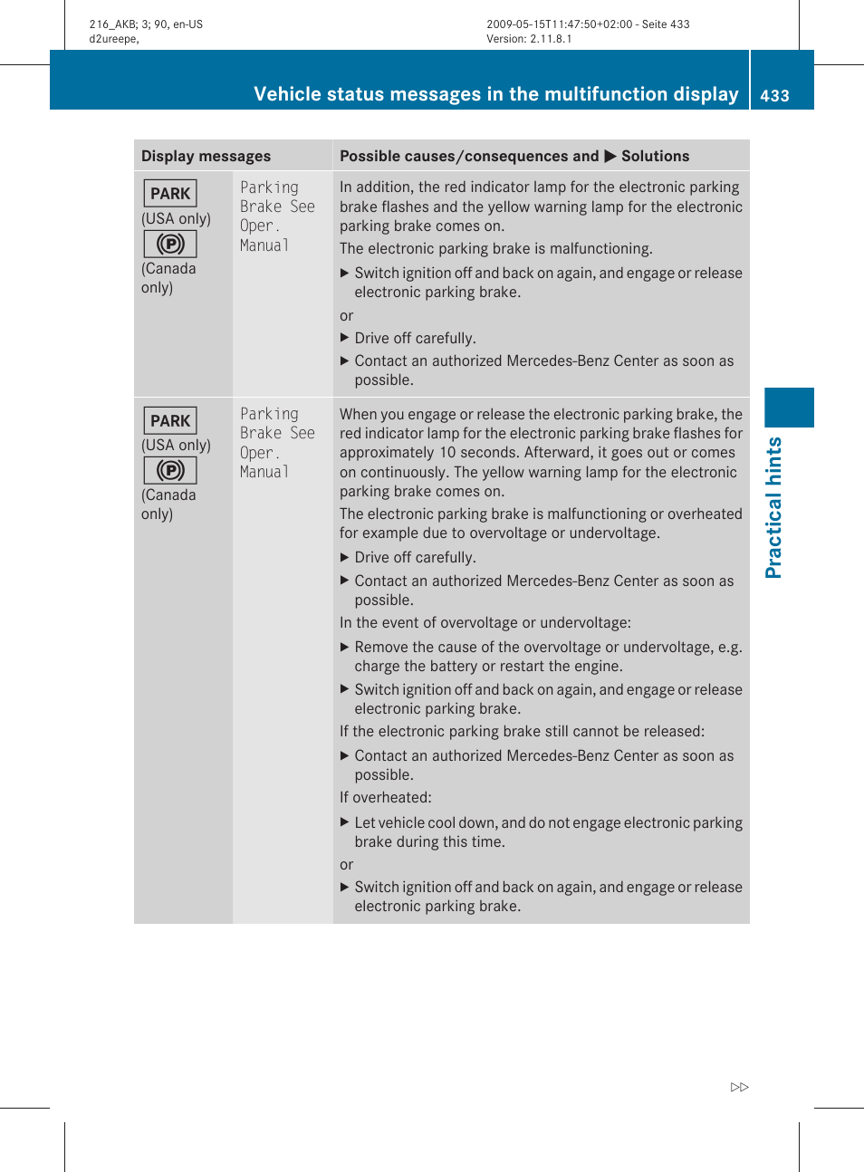 Practical hints | Mercedes-Benz 2010 CL Class User Manual | Page 435 / 500