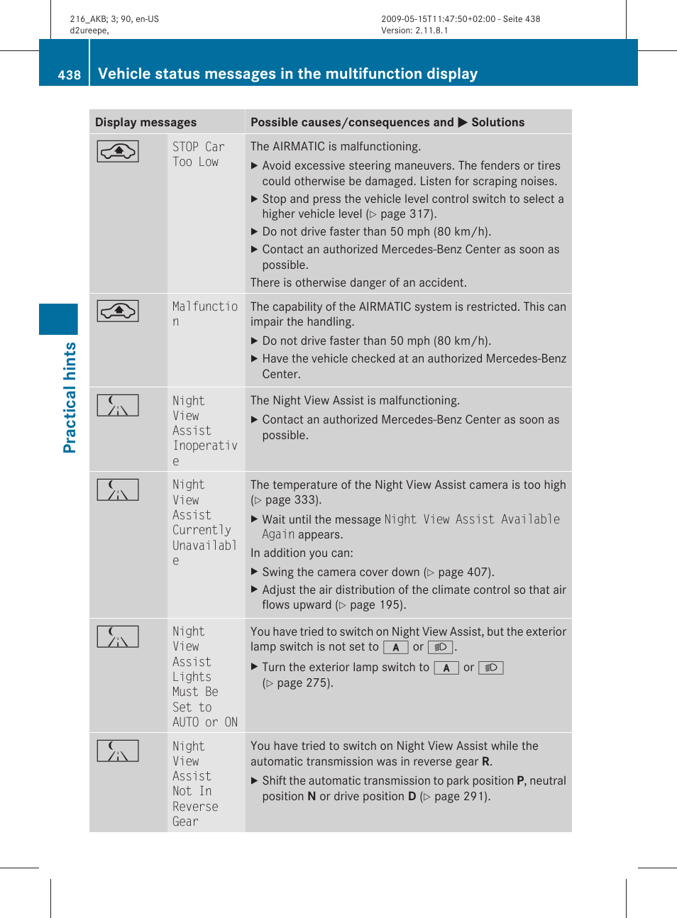 Practical hints | Mercedes-Benz 2010 CL Class User Manual | Page 440 / 500