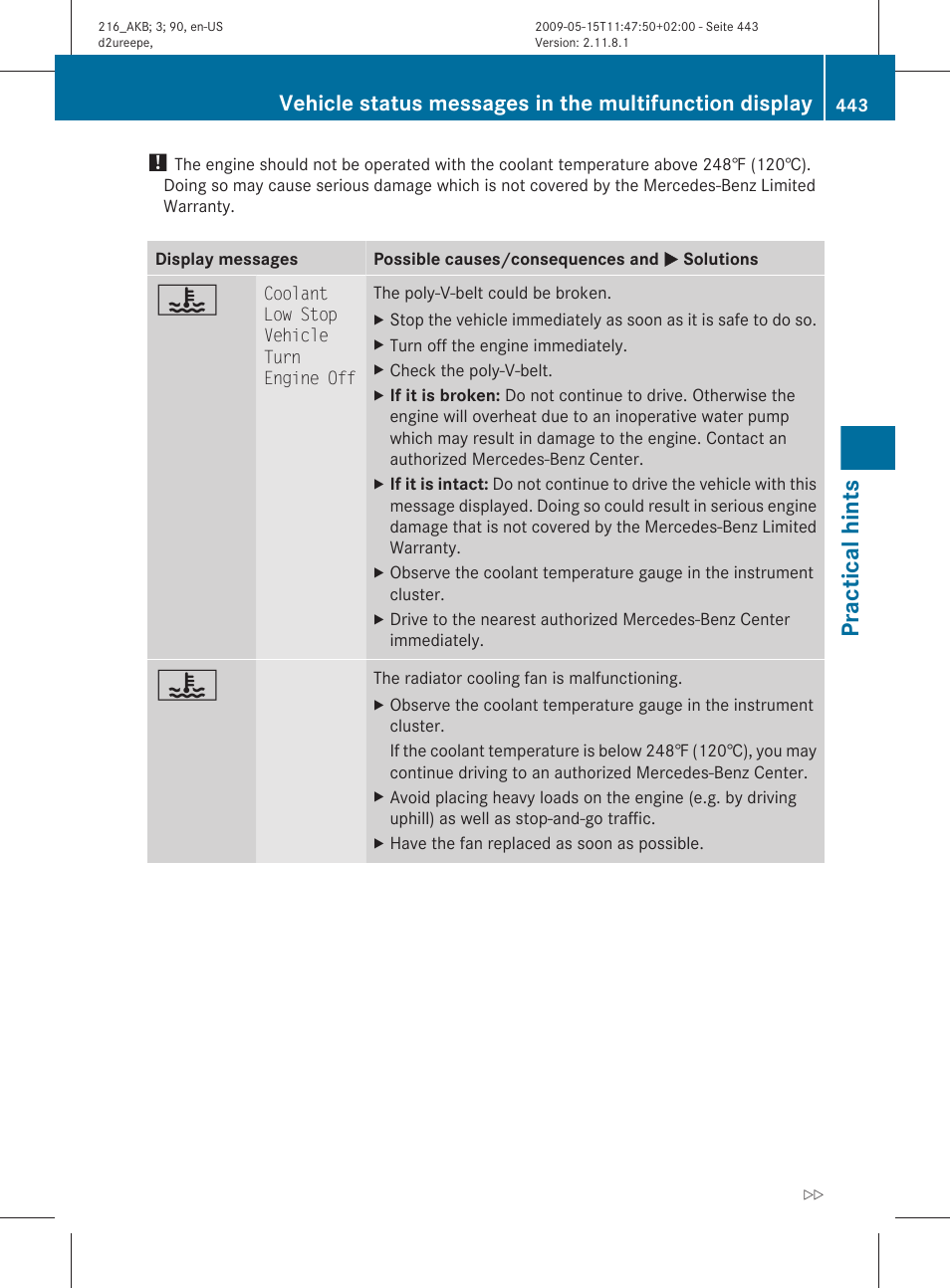 Practical hints | Mercedes-Benz 2010 CL Class User Manual | Page 445 / 500
