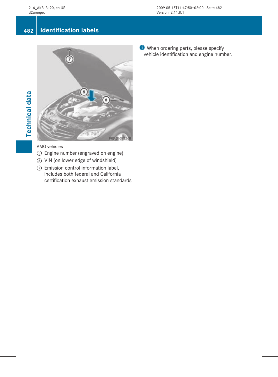 Technical data, Identification labels | Mercedes-Benz 2010 CL Class User Manual | Page 484 / 500