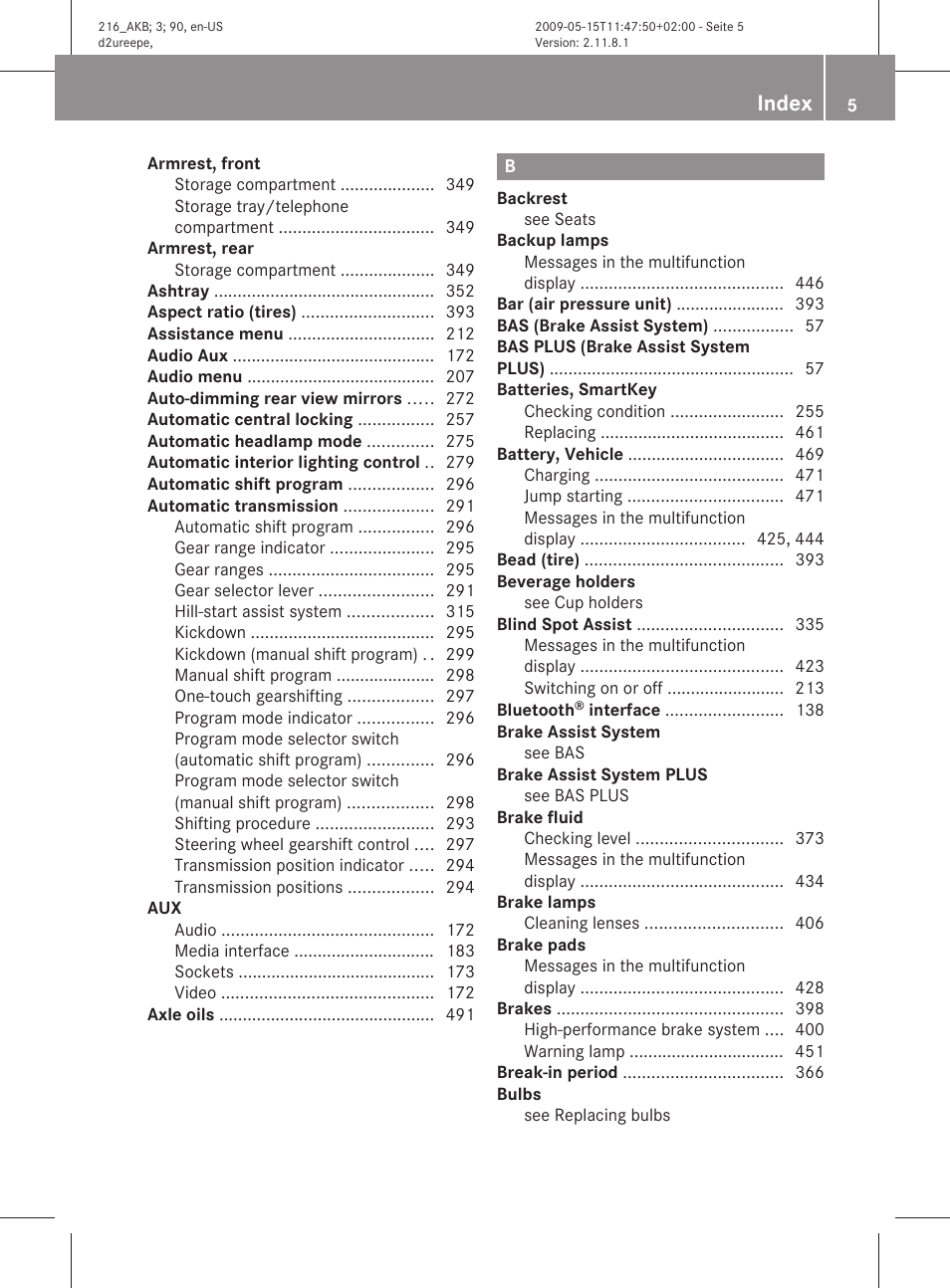 Index | Mercedes-Benz 2010 CL Class User Manual | Page 7 / 500