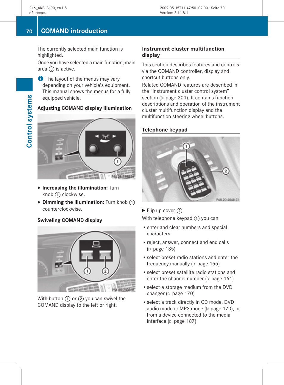 Control systems, Comand introduction | Mercedes-Benz 2010 CL Class User Manual | Page 72 / 500