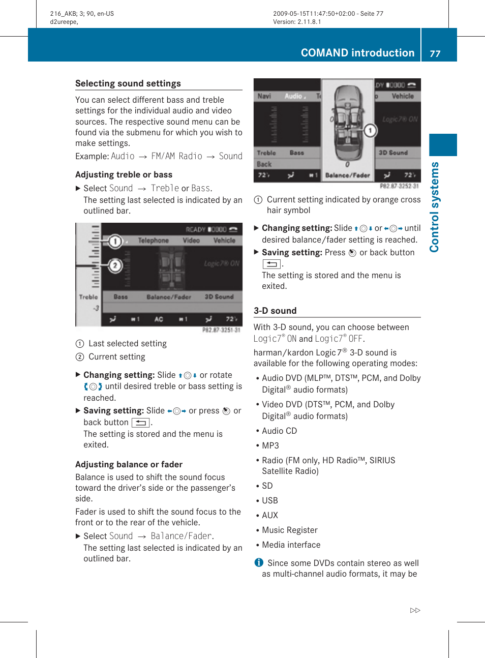 Control systems, Comand introduction | Mercedes-Benz 2010 CL Class User Manual | Page 79 / 500