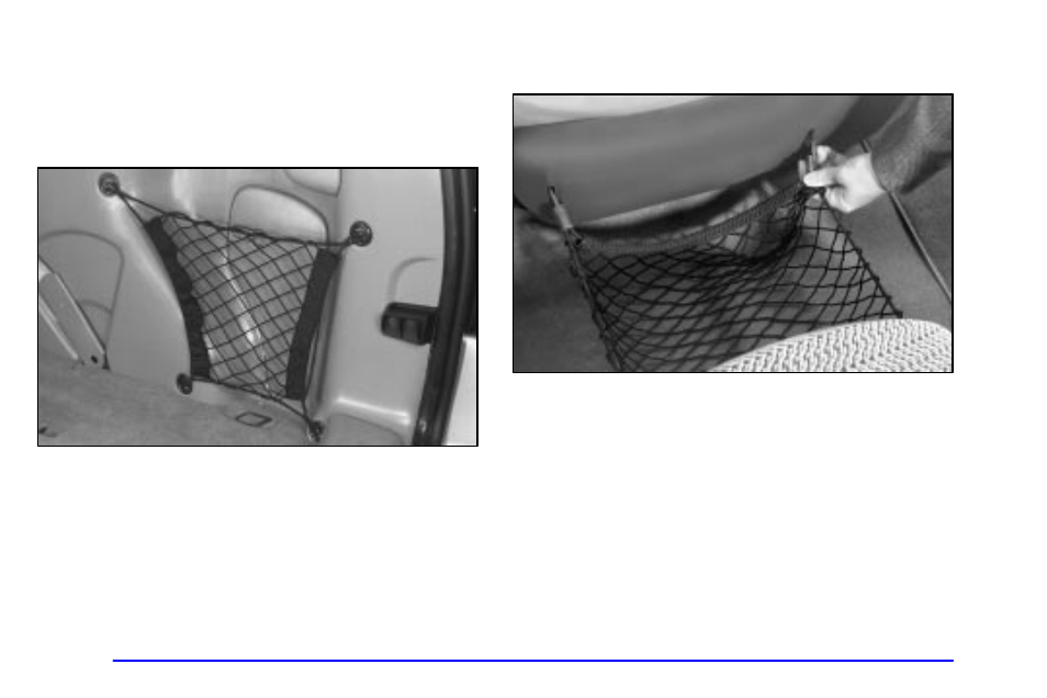 Side convenience nets, Front seat storage net | Oldsmobile 2002 Silhouette User Manual | Page 160 / 455