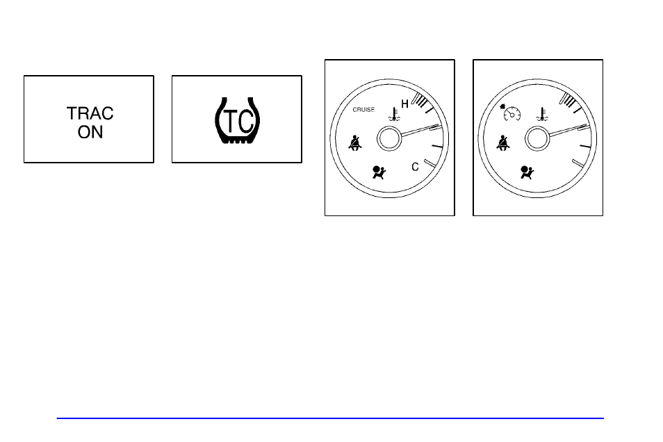 Traction control system active light (if equipped), Engine coolant temperature gage | Oldsmobile 2002 Aurora User Manual | Page 136 / 373