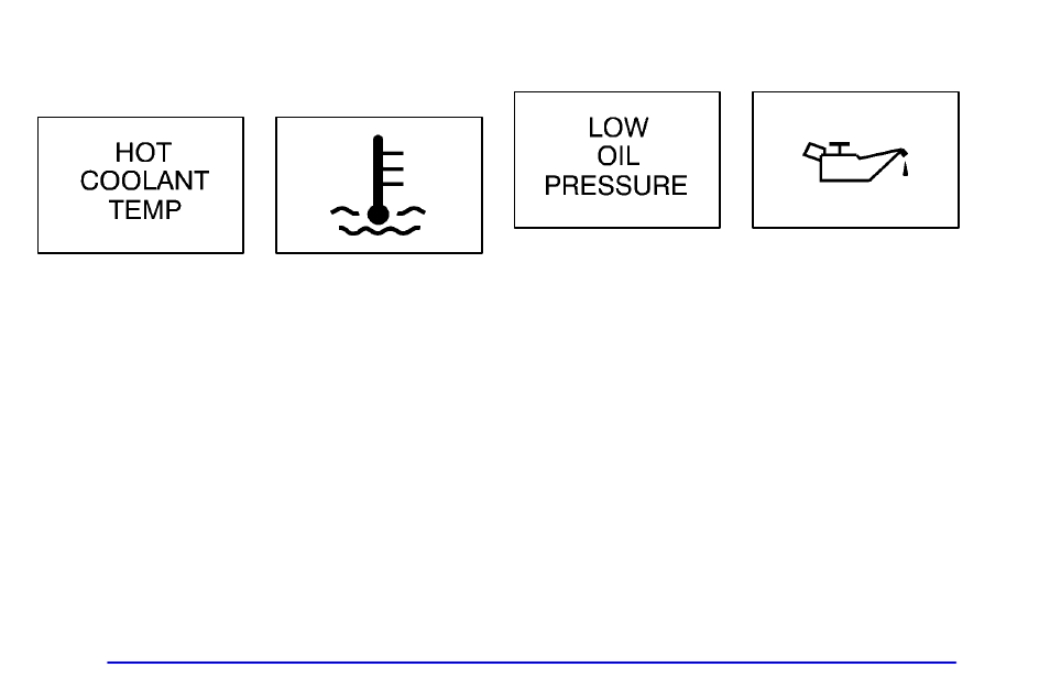 Engine coolant temperature warning message, Low oil pressure message | Oldsmobile 2001 Silhouette User Manual | Page 202 / 436