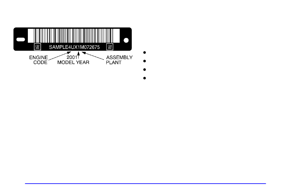 Vehicle identification number (vin), Engine identification, Service parts identification label | Oldsmobile 2001 Silhouette User Manual | Page 389 / 436