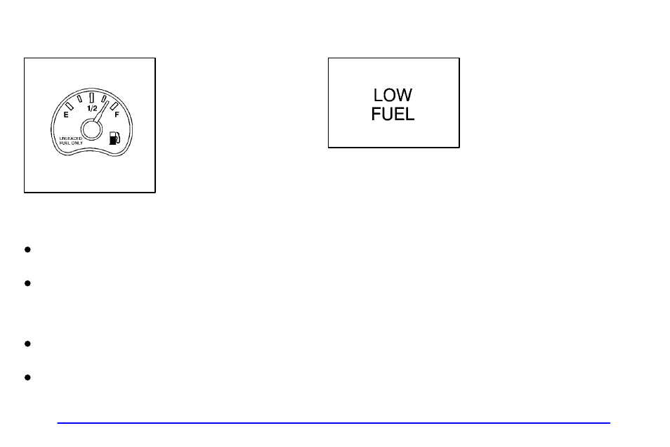 Fuel gage, Low fuel light | Oldsmobile 2001 Bravada User Manual | Page 143 / 371