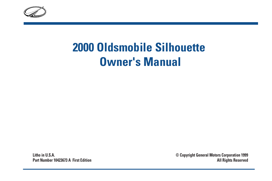Copyright general motors corporation, 2000 oldsmobile silhouette owner's manual | Oldsmobile 2000 Silhouette User Manual | Page 3 / 422