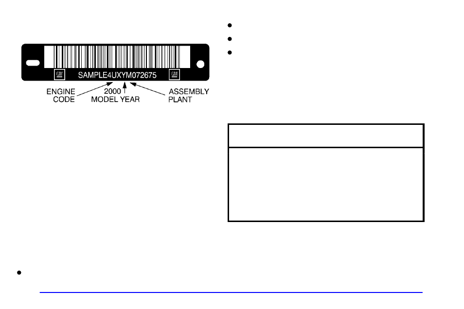 Vehicle identification number (vin), Engine identification, Service parts identification label | Electrical system, Add-on electrical equipment, Notice | Oldsmobile 2000 Intrigue User Manual | Page 300 / 348