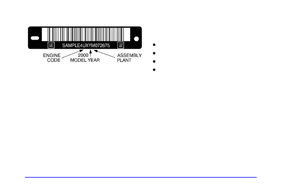 Vehicle identification number (vin), Engine identification, Service parts identification label | Oldsmobile 2000 Bravada User Manual | Page 291 / 364