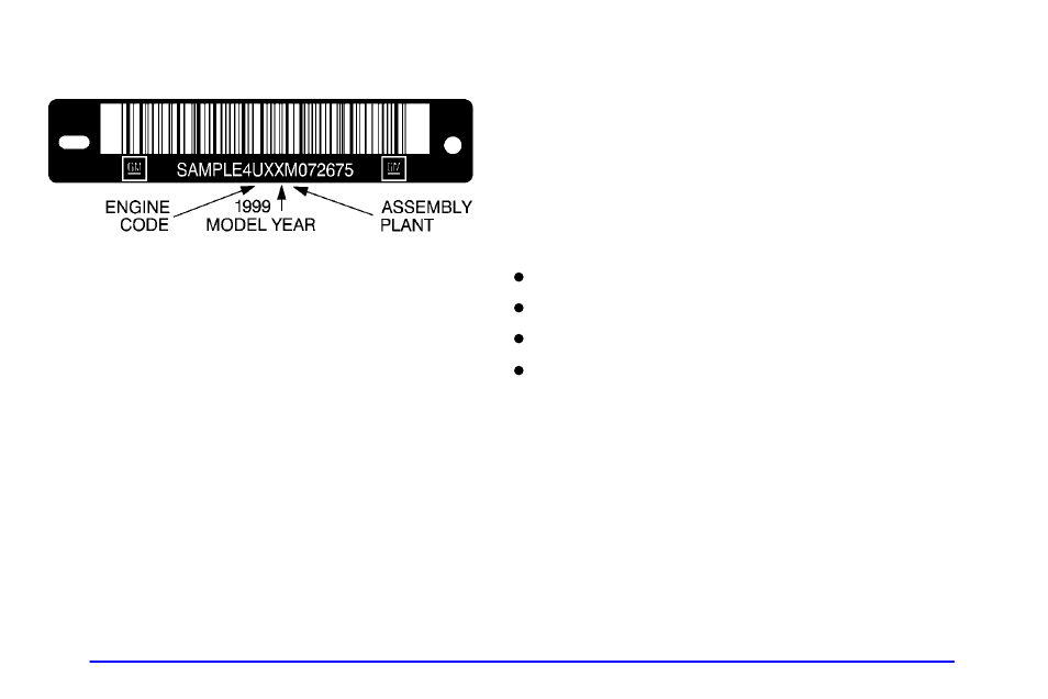 Vehicle identification number (vin), Service parts identification label | Oldsmobile 1999 Cutlass User Manual | Page 268 / 336