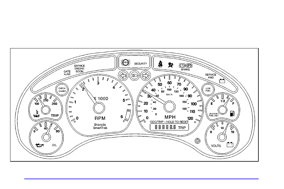 Instrument panel cluster | Oldsmobile 1999 Bravada User Manual | Page 114 / 368