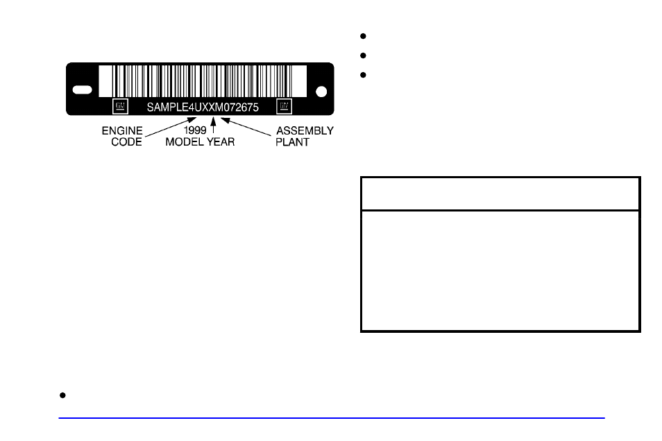 Vehicle identification number (vin), Service parts identification label, Electrical system | Notice | Oldsmobile 1999 Bravada User Manual | Page 287 / 368