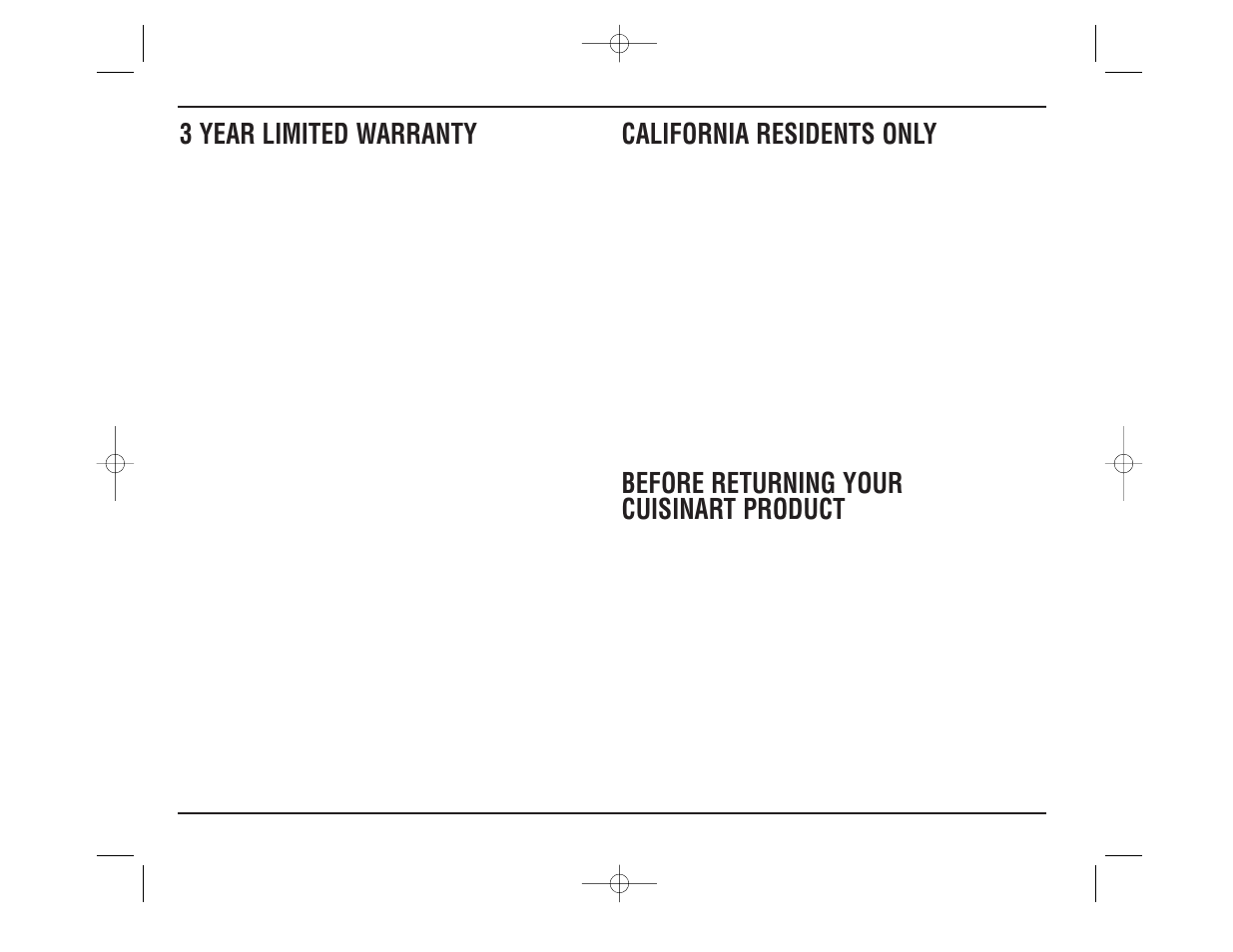 3 year limited warranty, California residents only, Before returning your cuisinart product | Cuisinart TCS-60C User Manual | Page 23 / 24