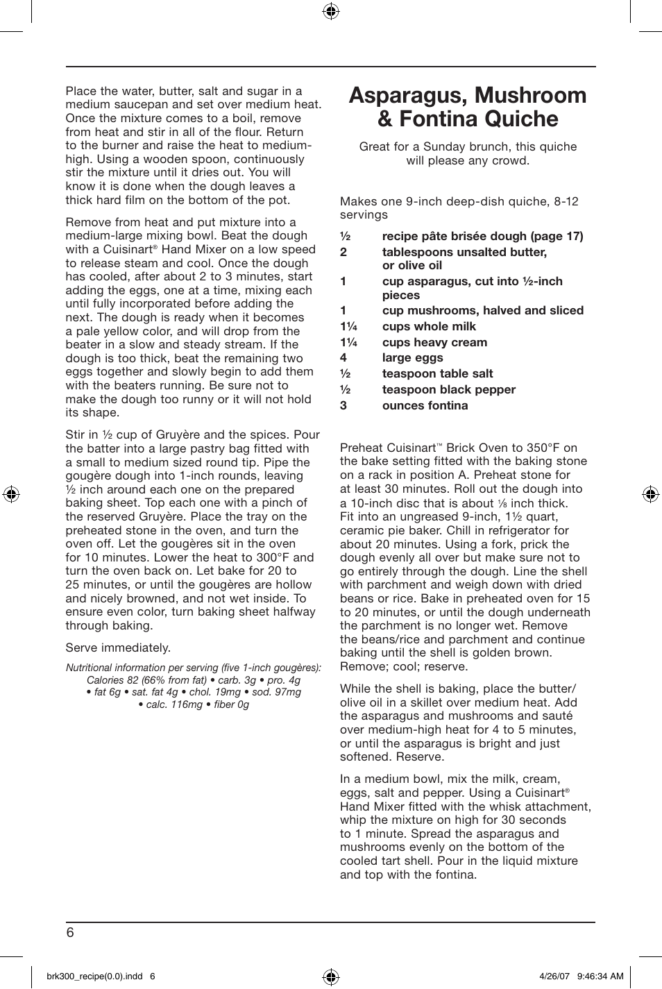 Asparagus, mushroom & fontina quiche | Cuisinart BRK-300 User Manual | Page 16 / 33