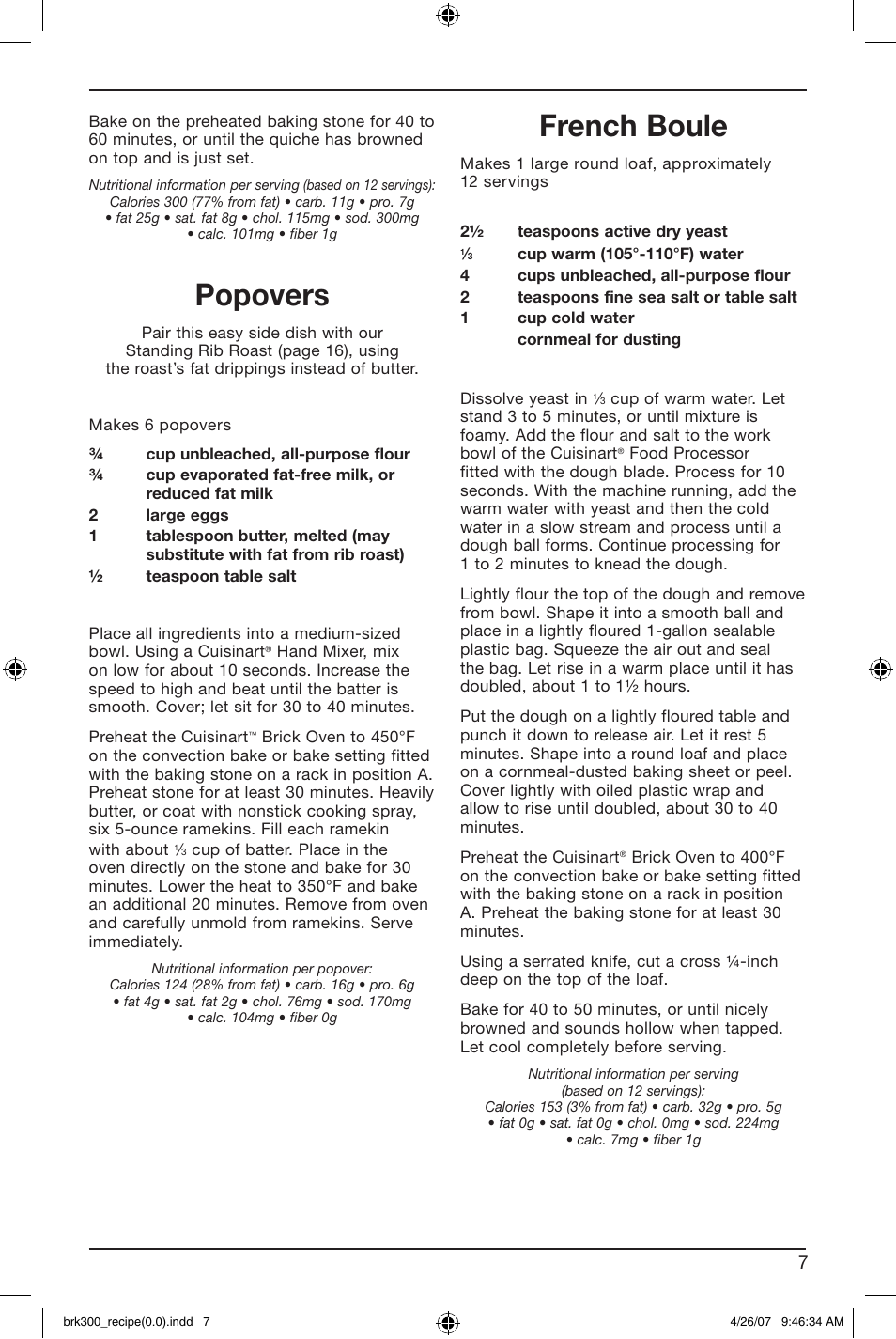 Popovers, French boule | Cuisinart BRK-300 User Manual | Page 17 / 33