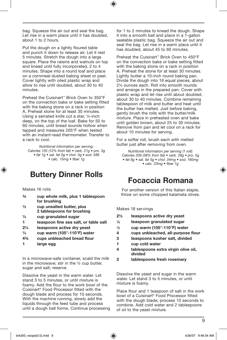 Buttery dinner rolls, Focaccia romana | Cuisinart BRK-300 User Manual | Page 19 / 33