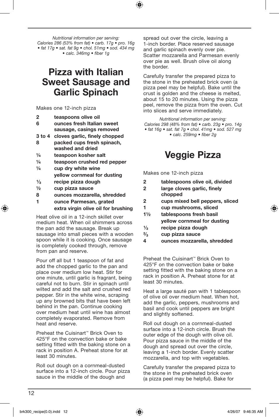 Veggie pizza | Cuisinart BRK-300 User Manual | Page 22 / 33