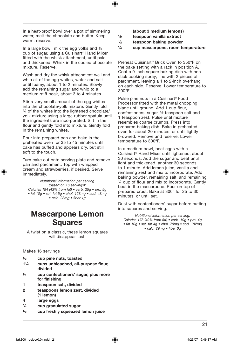 Mascarpone lemon squares | Cuisinart BRK-300 User Manual | Page 31 / 33