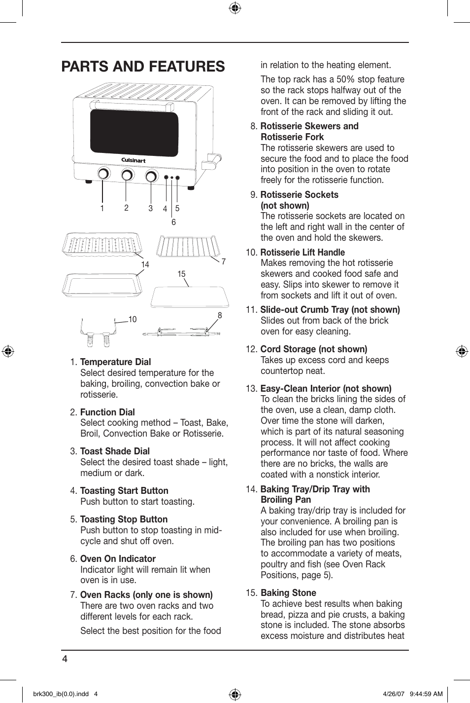 Parts and features | Cuisinart BRK-300 User Manual | Page 4 / 33