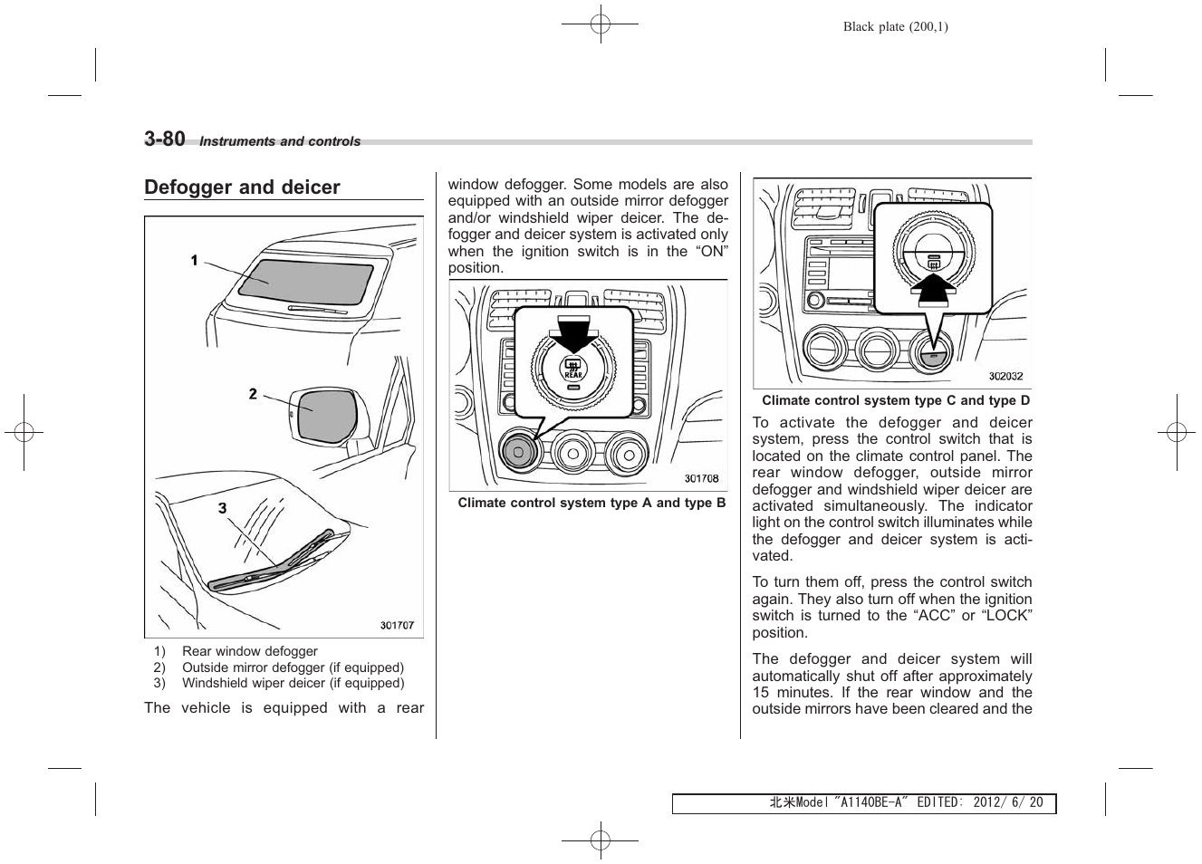 Defogger and deicer | Subaru 2013 Impreza User Manual | Page 198 / 463