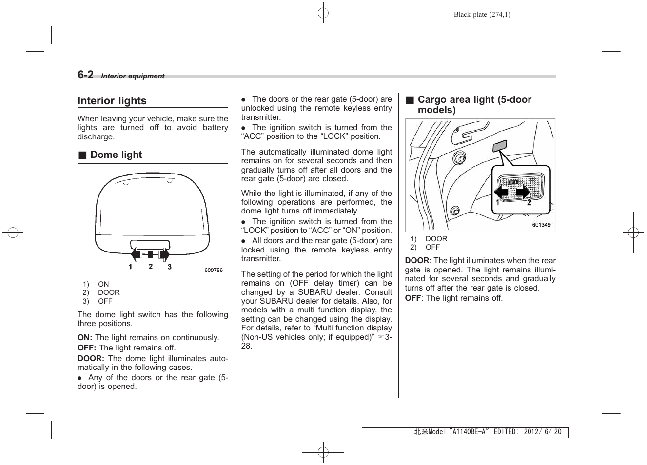 Interior lights | Subaru 2013 Impreza User Manual | Page 266 / 463