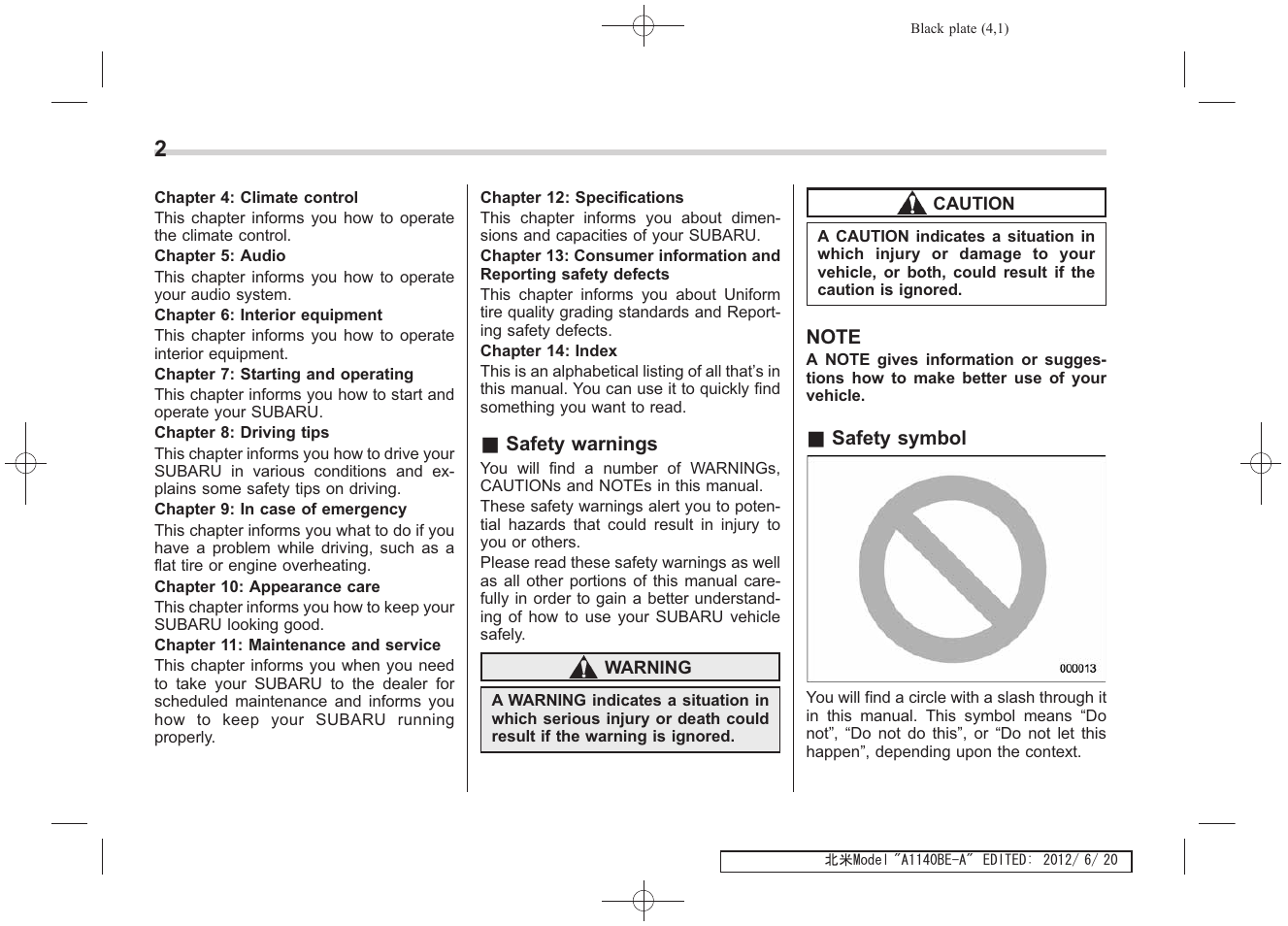 Subaru 2013 Impreza User Manual | Page 6 / 463