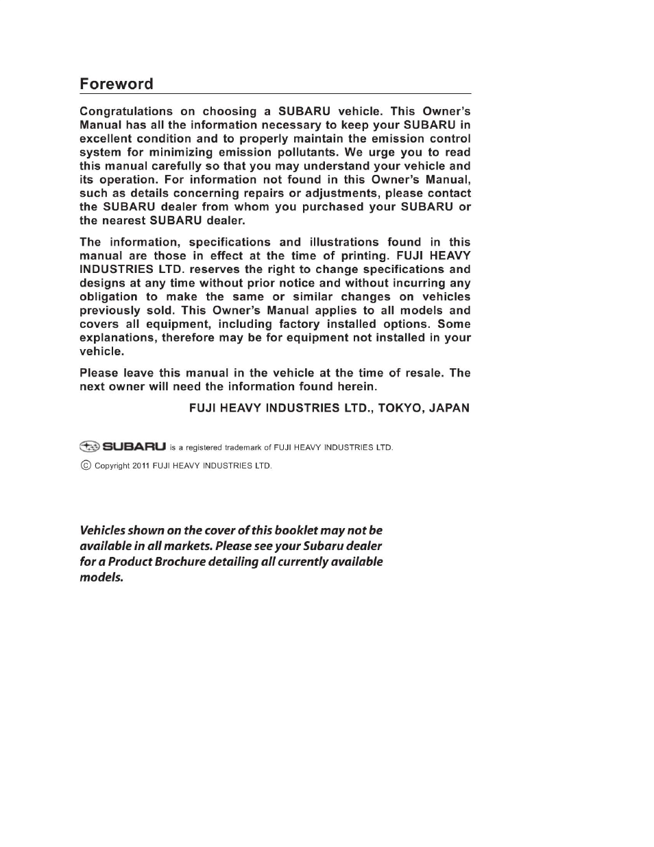 Foreword | Subaru 2013 BRZ User Manual | Page 2 / 486