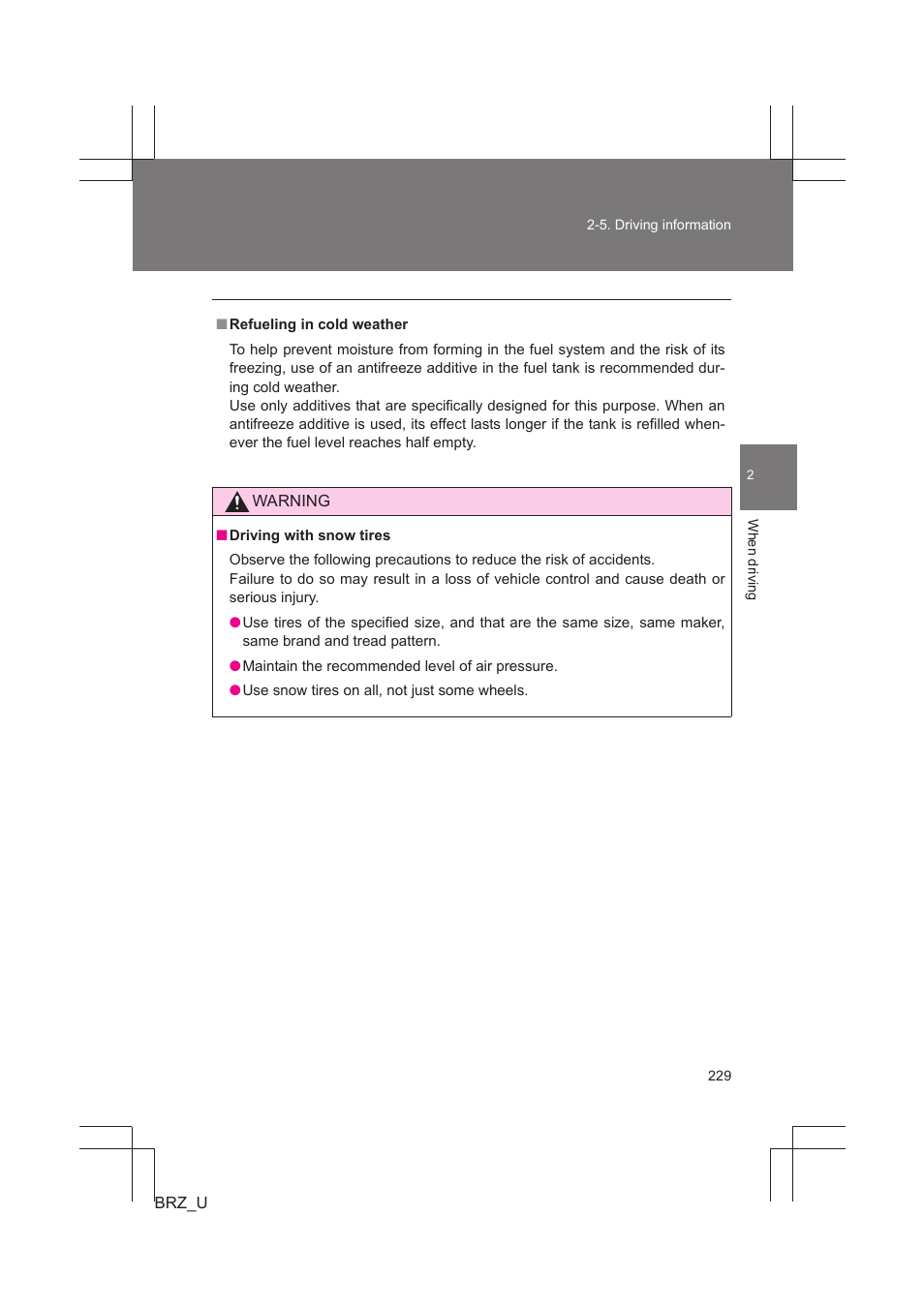 Subaru 2013 BRZ User Manual | Page 231 / 486