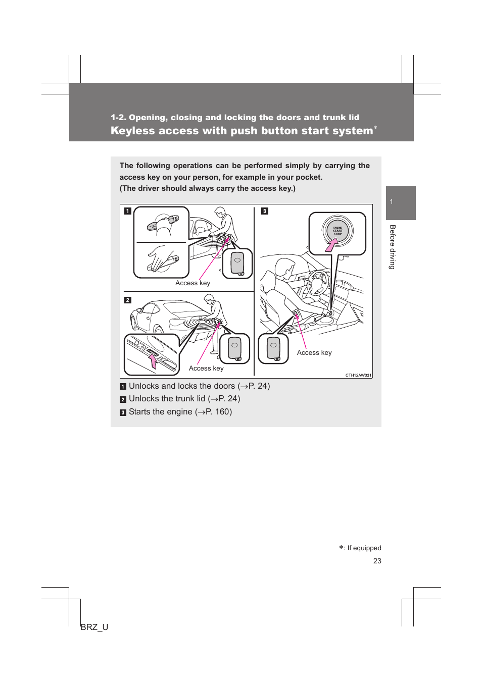 Keyless access with push button start system | Subaru 2013 BRZ User Manual | Page 25 / 486