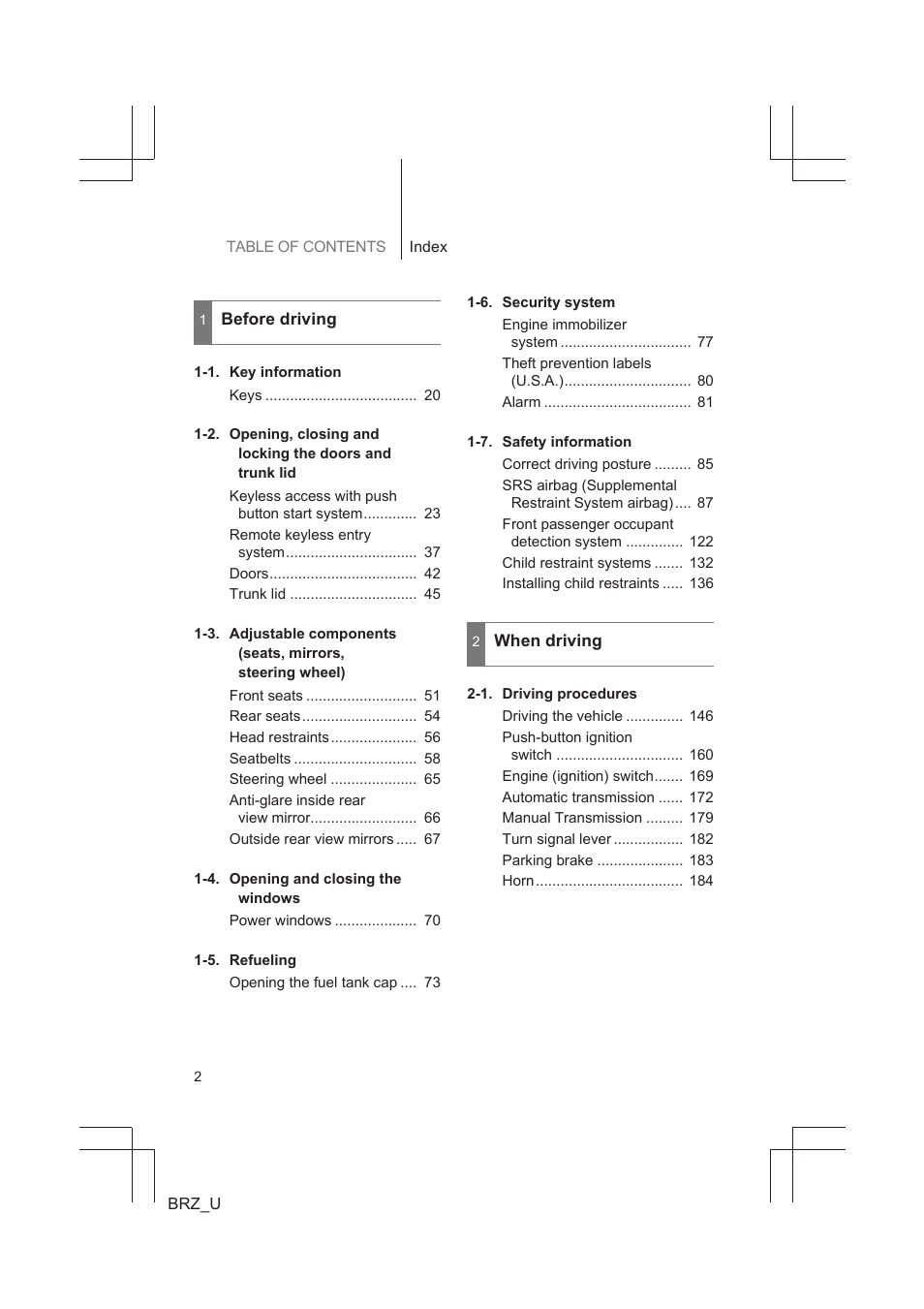 Subaru 2013 BRZ User Manual | Page 4 / 486