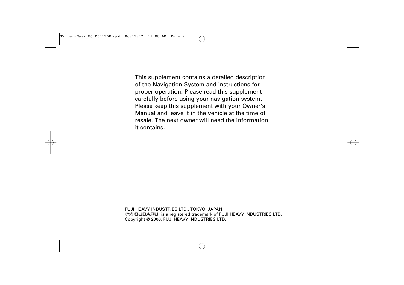 Subaru 2012 Tribeca Navigation System User Manual | 126 pages
