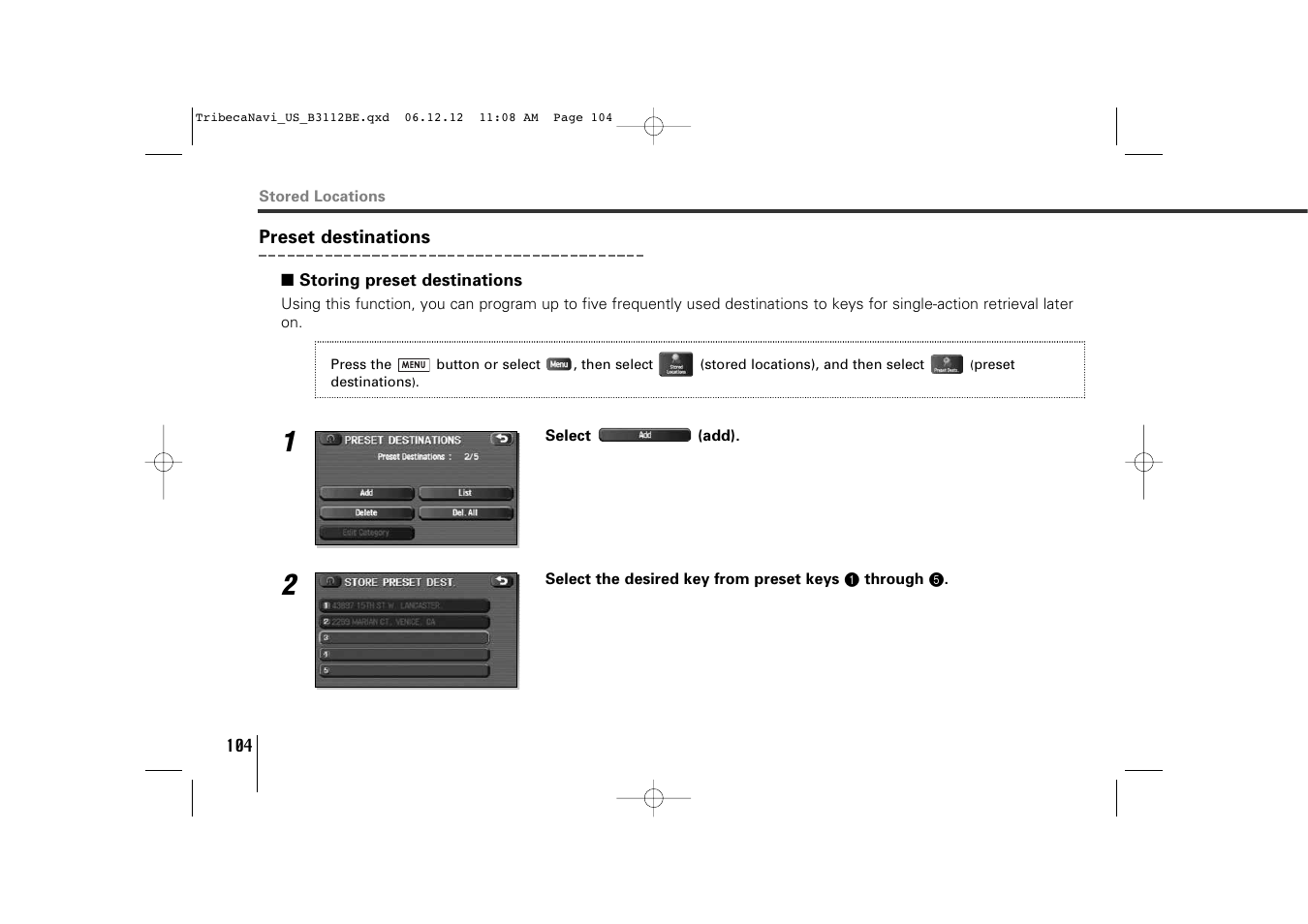 Subaru 2012 Tribeca Navigation System User Manual | Page 105 / 126