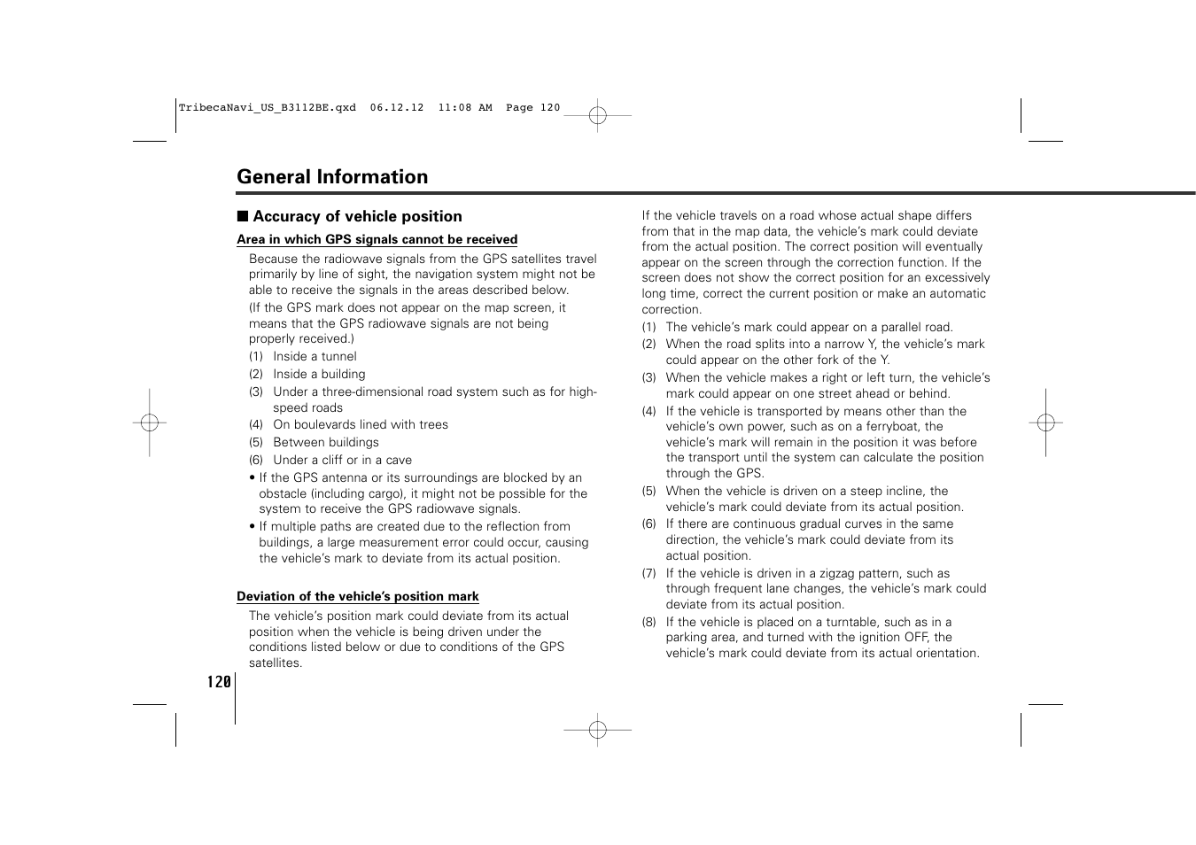 General information | Subaru 2012 Tribeca Navigation System User Manual | Page 121 / 126
