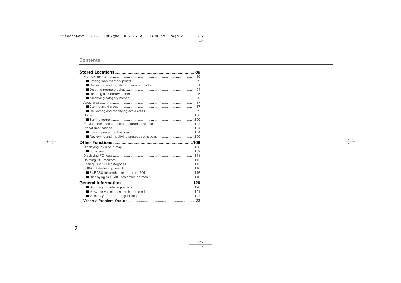 Subaru 2012 Tribeca Navigation System User Manual | Page 3 / 126