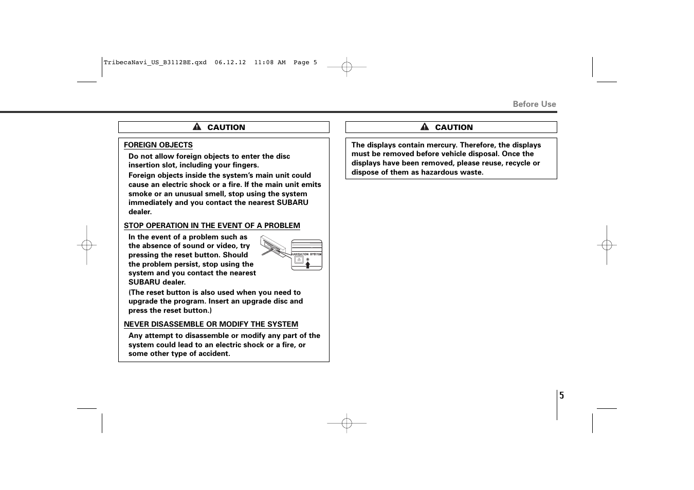Subaru 2012 Tribeca Navigation System User Manual | Page 6 / 126