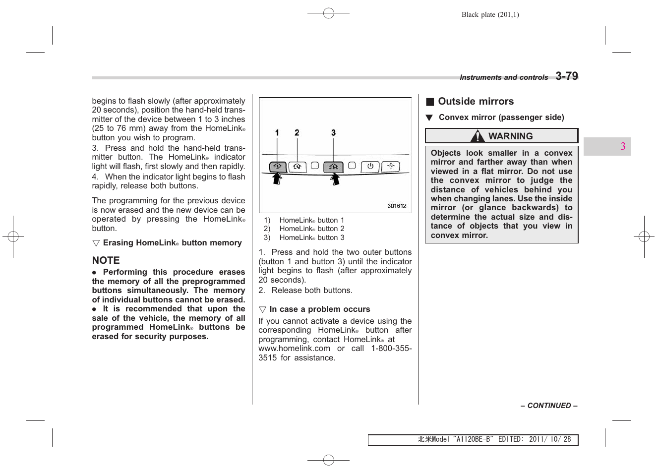 Outside mirrors | Subaru 2012 Impreza User Manual | Page 193 / 447