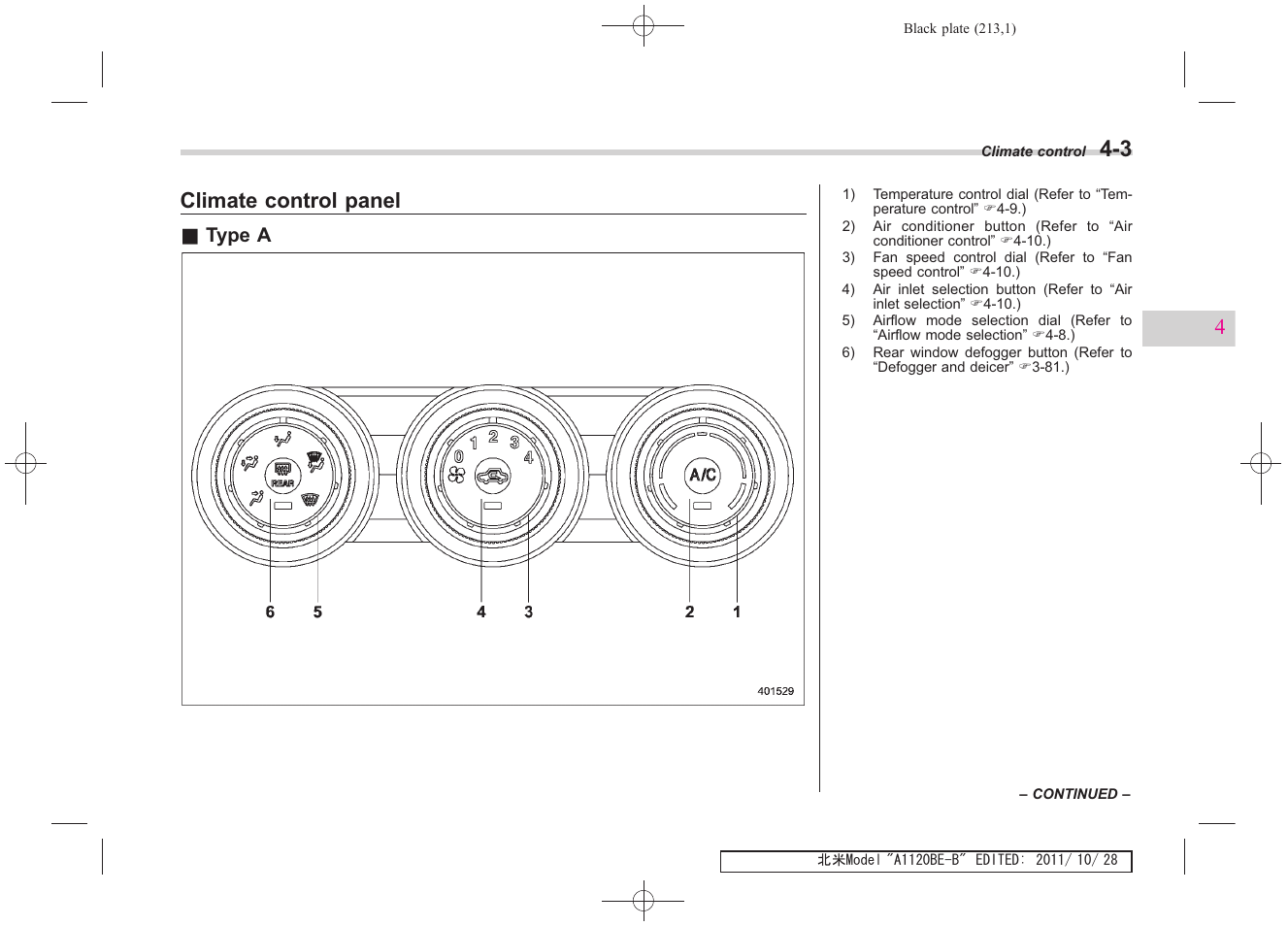 Climate control panel | Subaru 2012 Impreza User Manual | Page 201 / 447