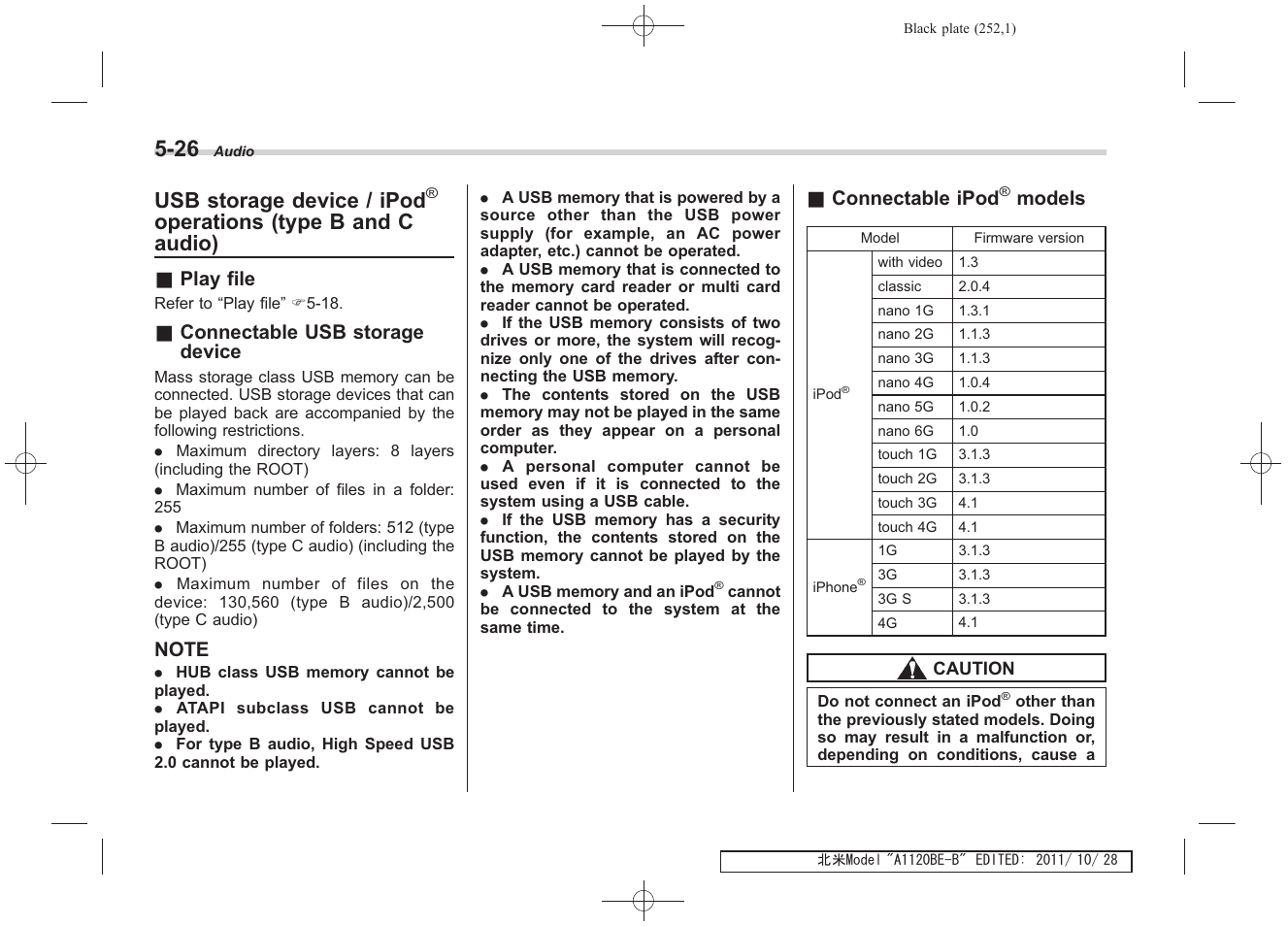 Usb storage device / ipod, Operations (type b and c audio) | Subaru 2012 Impreza User Manual | Page 238 / 447