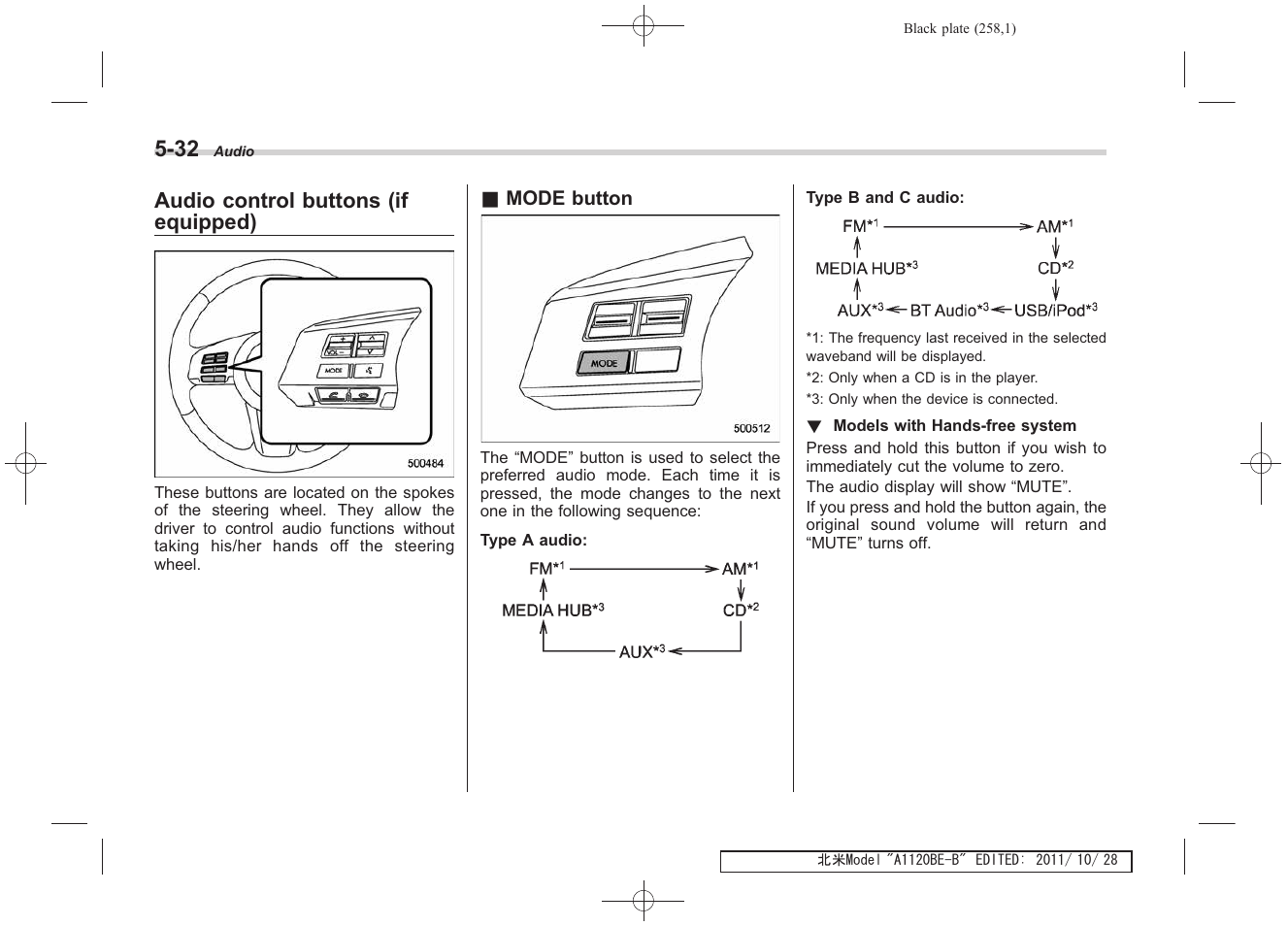 Audio control buttons (if equipped) | Subaru 2012 Impreza User Manual | Page 244 / 447